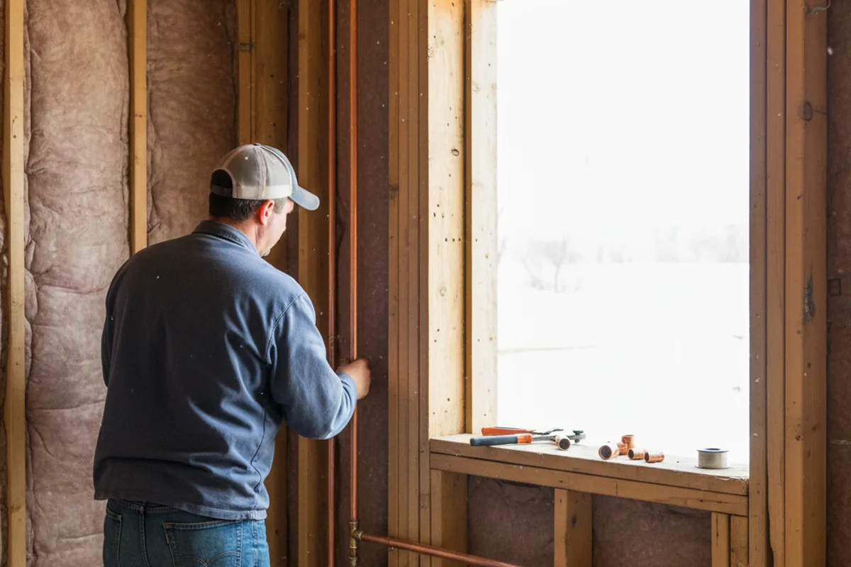 Licensed plumber running new copper supply lines in a Palmyra home